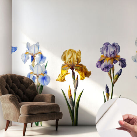Papier peint adhésif décoratif avec colle pour salon chambre et bureau Installation rapide Fleurs d'iris 250x250 cm