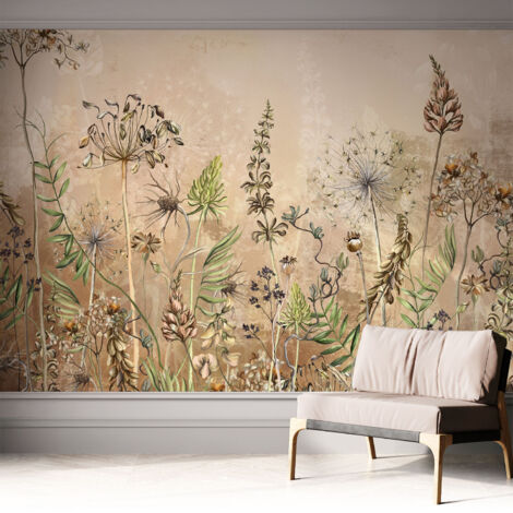 Papier peint adhésif décoratif avec colle pour salon chambre et bureau Installation rapide Fleurs rustiques 312x219 cm