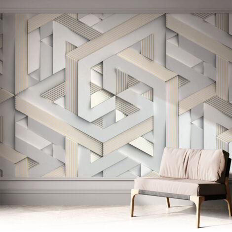 Papier peint adhésif décoratif avec colle pour salon chambre et bureau Installation rapide Formes illusoires 312x219 cm