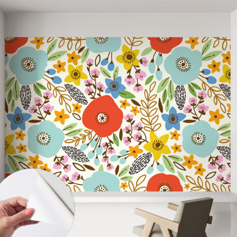 Papier peint adhésif décoratif avec colle pour salon chambre et bureau Installation rapide Motif floral 152x104 cm