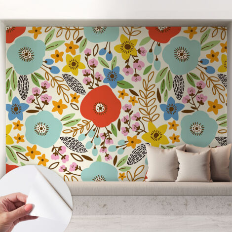 Papier peint adhésif décoratif avec colle pour salon chambre et bureau Installation rapide Motif floral 208x146 cm