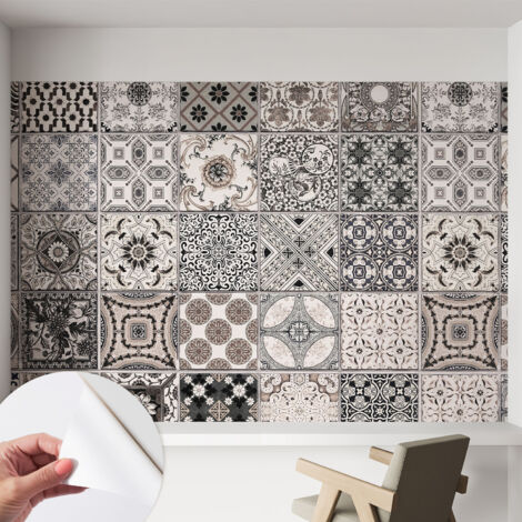 Papier peint adhésif décoratif avec colle pour salon chambre et bureau Installation rapide Motifs de carrelage 152x104 cm