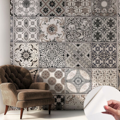 Papier peint adhésif décoratif avec colle pour salon chambre et bureau Installation rapide Motifs de carrelage 250x250 cm