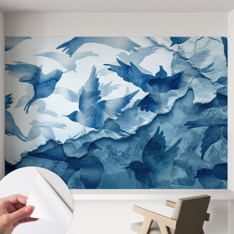 Papier peint adhésif décoratif avec colle pour salon chambre et bureau Installation rapide Oiseaux dynamiques 152x104 cm