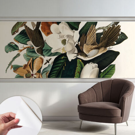 Papier peint adhésif décoratif avec colle pour salon chambre et bureau Installation rapide Oiseaux et magnolias 250x104 cm