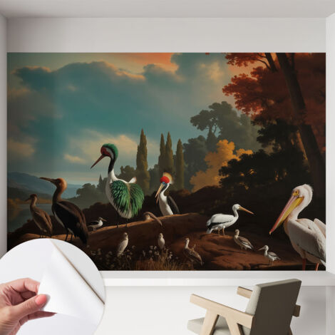 Papier peint adhésif décoratif avec colle pour salon chambre et bureau Installation rapide Oiseaux pittoresques 152x104 cm