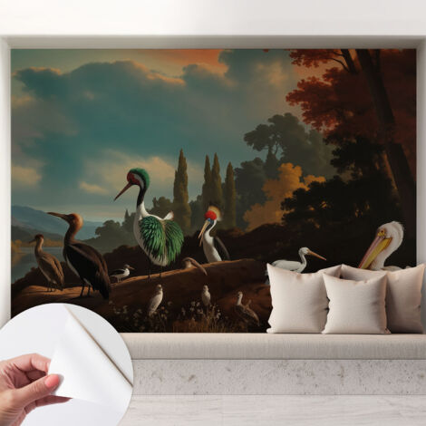 Papier peint adhésif décoratif avec colle pour salon chambre et bureau Installation rapide Oiseaux pittoresques 208x146 cm