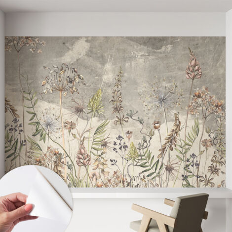 Papier peint adhésif décoratif avec colle pour salon chambre et bureau Installation rapide Plantes des champs 152x104 cm