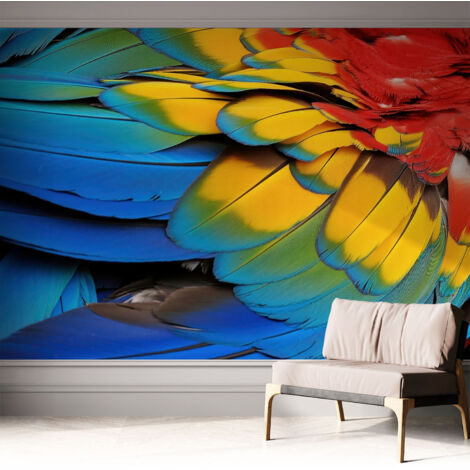 Papier peint adhésif décoratif avec colle pour salon chambre et bureau Installation rapide Plumes arc-en-ciel 312x219 cm