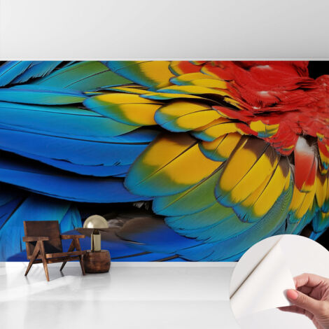Papier peint adhésif décoratif avec colle pour salon chambre et bureau Installation rapide Plumes arc-en-ciel 416x254 cm