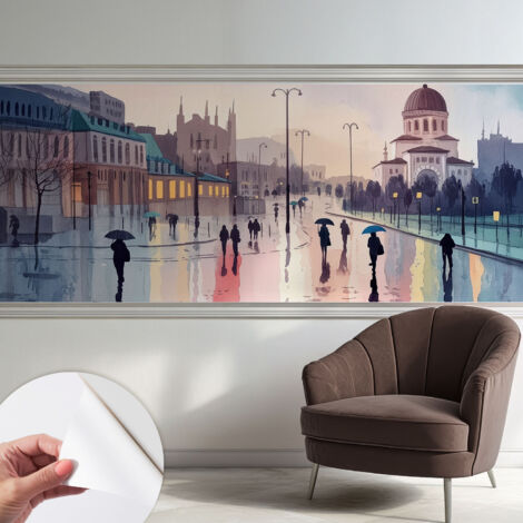 Papier peint adhésif décoratif avec colle pour salon chambre et bureau Installation rapide Promenade sous la pluie 250x104 cm