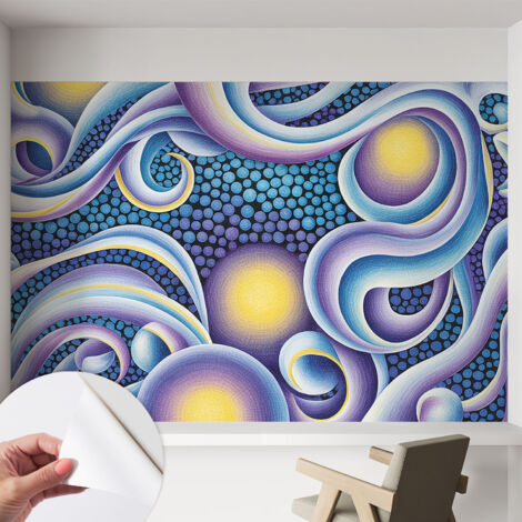 Papier peint adhésif décoratif avec colle pour salon chambre et bureau Installation rapide Tourbillons colorés 152x104 cm