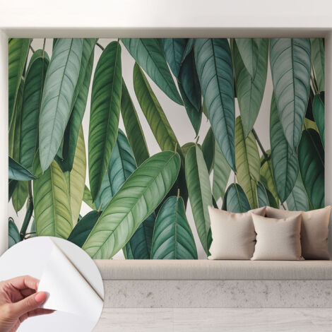 Papier peint adhésif décoratif pour chambre et salon Design moderne à poser facilement Feuilles naturelles 208x146 cm