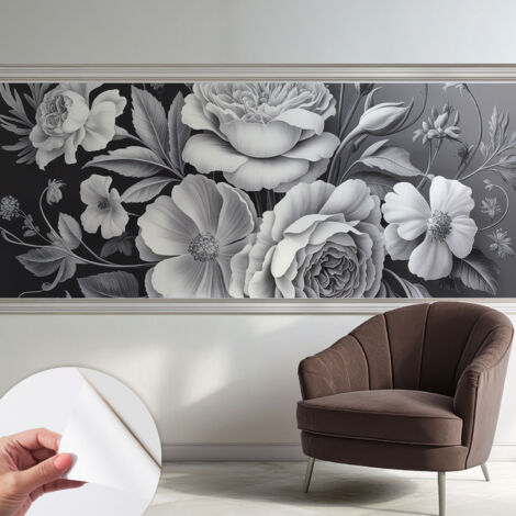 Papier peint adhésif décoratif pour chambre et salon Design moderne à poser facilement Fleurs grises 250x104 cm