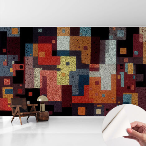 Papier peint adhésif décoratif pour chambre et salon Design moderne à poser facilement Formes colorées 416x254 cm