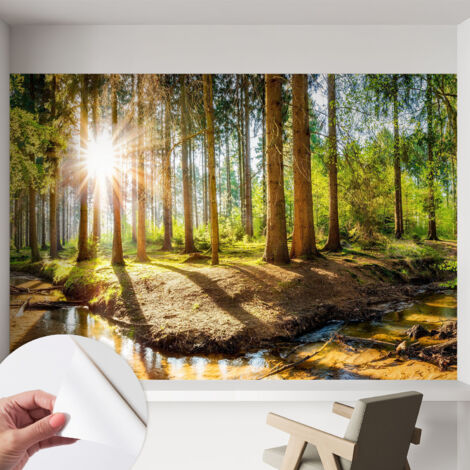 Papier peint adhésif décoratif pour chambre et salon Design moderne à poser facilement Idyllique forêt 152x104 cm