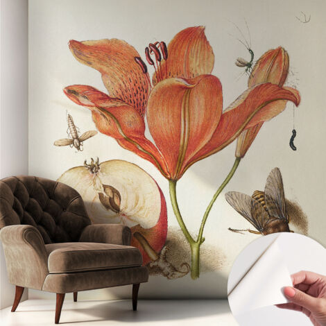 Papier peint adhésif décoratif pour chambre et salon Design moderne à poser facilement Illustration botanique 250x250 cm