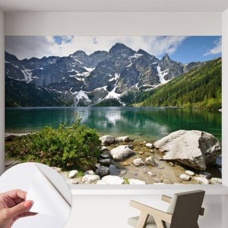 Papier peint adhésif décoratif pour chambre et salon Design moderne à poser facilement Lac de montagne 152x104 cm