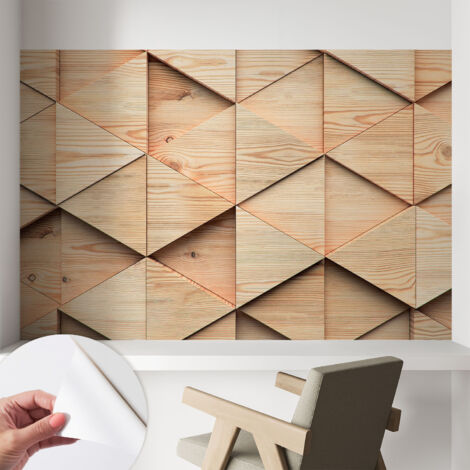 Papier peint adhésif décoratif pour chambre et salon Design moderne à poser facilement Mosaïque en bois 104x70 cm