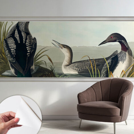 Papier peint adhésif décoratif pour chambre et salon Design moderne à poser facilement Oiseaux au bord de l'eau 250x104 cm