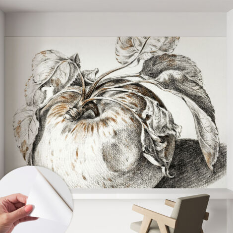 Papier peint adhésif décoratif pour chambre et salon Design moderne à poser facilement Pomme et feuilles 152x104 cm