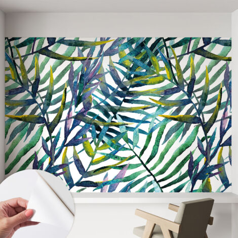 Papier peint adhésif décoratif pour chambre et salon Design moderne à poser facilement Végétation exotique 152x104 cm