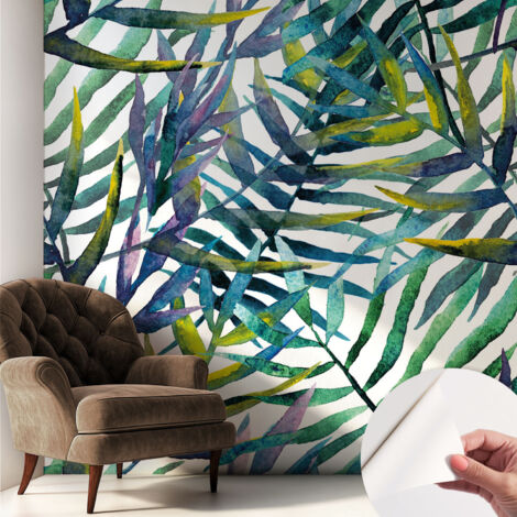 Papier peint adhésif décoratif pour chambre et salon Design moderne à poser facilement Végétation exotique 250x250 cm