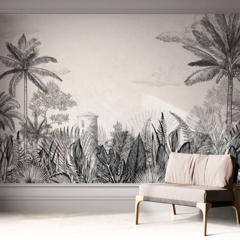 Papier peint adhésif décoratif pour salon chambre et cuisine Facile à poser avec colle Décor tropical 312x219 cm