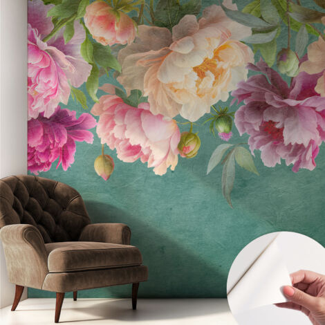 Papier peint adhésif décoratif pour salon chambre et cuisine Facile à poser avec colle Élégance florale 250x250 cm