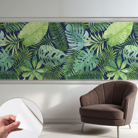 Papier peint adhésif décoratif pour salon chambre et cuisine Facile à poser avec colle Feuilles tropicales 250x104 cm