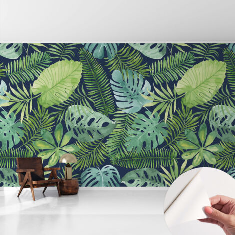 Papier peint adhésif décoratif pour salon chambre et cuisine Facile à poser avec colle Feuilles tropicales 416x254 cm
