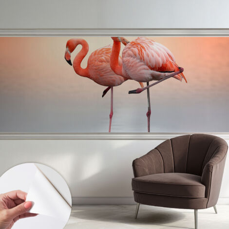Papier peint adhésif décoratif pour salon chambre et cuisine Facile à poser avec colle Flamants roses délicats 250x104 cm
