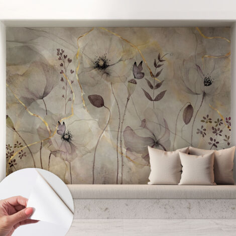 Papier peint adhésif décoratif pour salon chambre et cuisine Facile à poser avec colle Fleurs délicates 208x146 cm