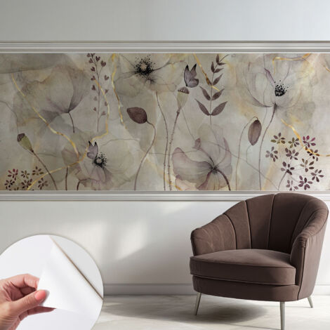 Papier peint adhésif décoratif pour salon chambre et cuisine Facile à poser avec colle Fleurs délicates 250x104 cm