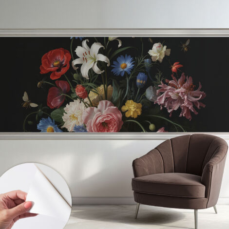 Papier peint adhésif décoratif pour salon chambre et cuisine Facile à poser avec colle Fleurs et insectes 250x104 cm
