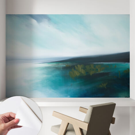 Papier peint adhésif décoratif pour salon chambre et cuisine Facile à poser avec colle Harmonie aquatique 104x70 cm