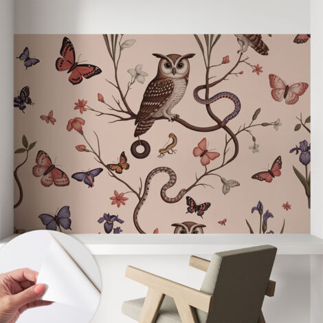 Papier peint adhésif décoratif pour salon chambre et cuisine Facile à poser avec colle Hibou nature 104x70 cm