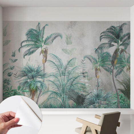 Papier peint adhésif décoratif pour salon chambre et cuisine Facile à poser avec colle Oasis exotique 152x104 cm