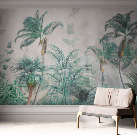 Papier peint adhésif décoratif pour salon chambre et cuisine Facile à poser avec colle Oasis exotique 312x219 cm
