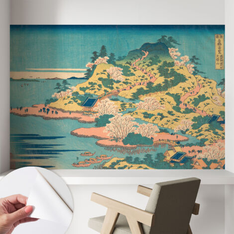 Papier peint adhésif décoratif pour salon chambre et cuisine Facile à poser avec colle Paysage japonais 104x70 cm