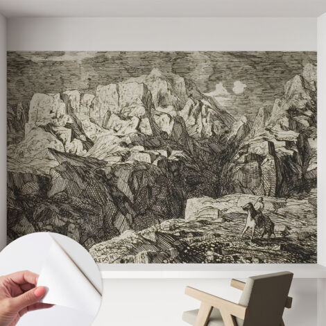 Papier peint adhésif décoratif pour salon chambre et cuisine Facile à poser avec colle Paysage montagneux 152x104 cm