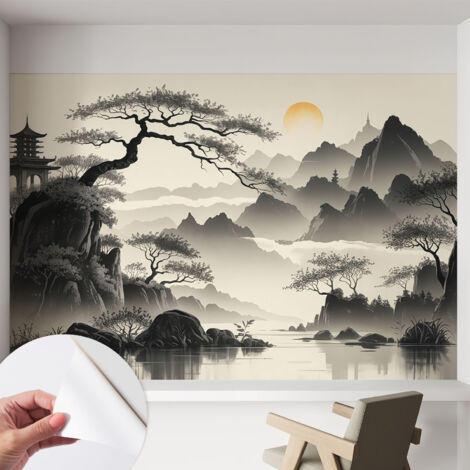 Papier peint adhésif décoratif pour salon chambre et cuisine Facile à poser avec colle Paysage oriental 152x104 cm