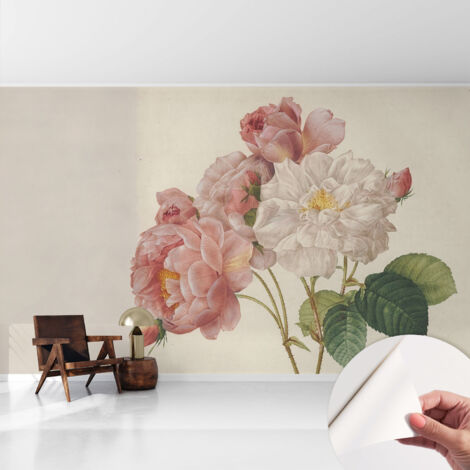 Papier peint adhésif décoratif pour salon chambre et cuisine Facile à poser avec colle Roses romantiques 416x254 cm