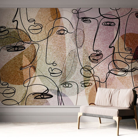 Papier peint adhésif décoratif pour salon chambre et cuisine Facile à poser avec colle Visages linéaires 312x219 cm