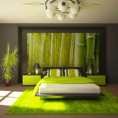 Papier peint ambiance exotique bambou - Vert - Vert