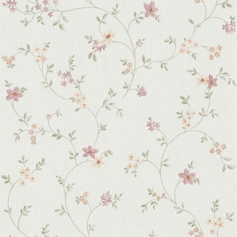 A.S. CREATIONS Papier peint anglais blanc & vert motif floral Tapisserie fleurie idéale salon rétro Papier peint moderne à fleurs rose & vert