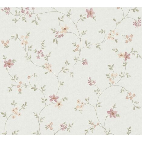 Papier peint anglais fleurs Papier peint pastel et blanc pour chambre fille romantique 937701 - 10,05 x 0,53 m