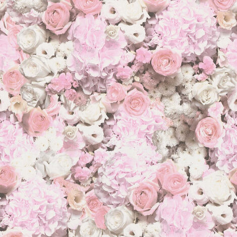 Papier peint anglais pour salon & couloir | Papier peint fleuri rose et blanc romantique | Tapisserie fleurie rose pour chambre fille - 10,05 x 0,53 m