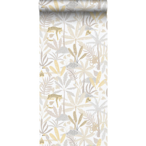papier peint animaux de la jungle beige, gris et blanc  - Sanders & Sanders