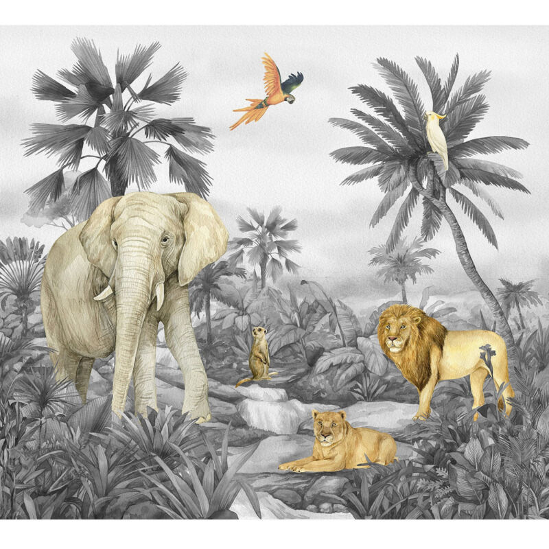 Ag Art - Papier peint animaux de la jungle en noir et blanc 300 x 270 cm